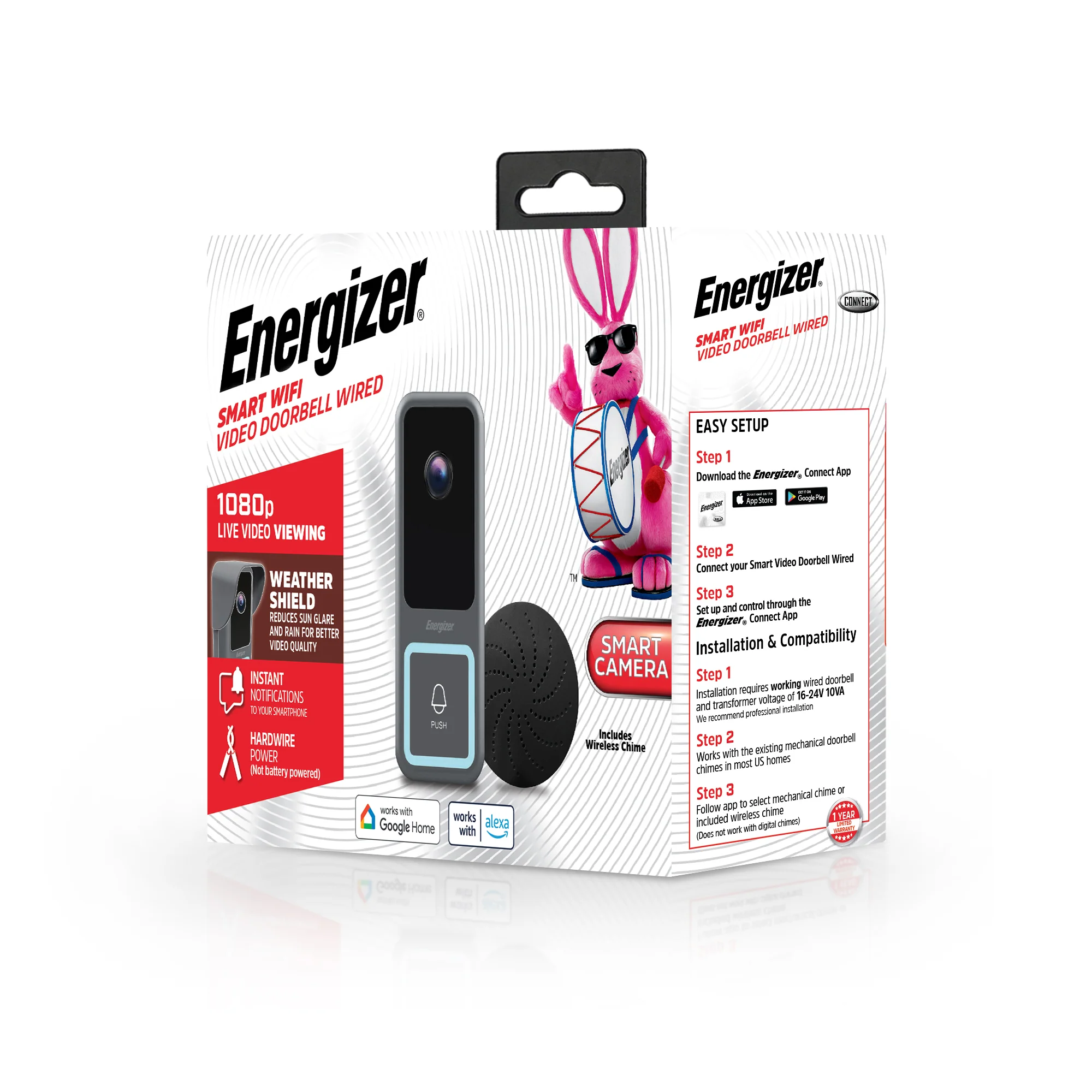 Smart Wi-Fi 1080P Full HD Wired Video Doorbell with Weather Shield and Wireless Chime in Silver - Image 7